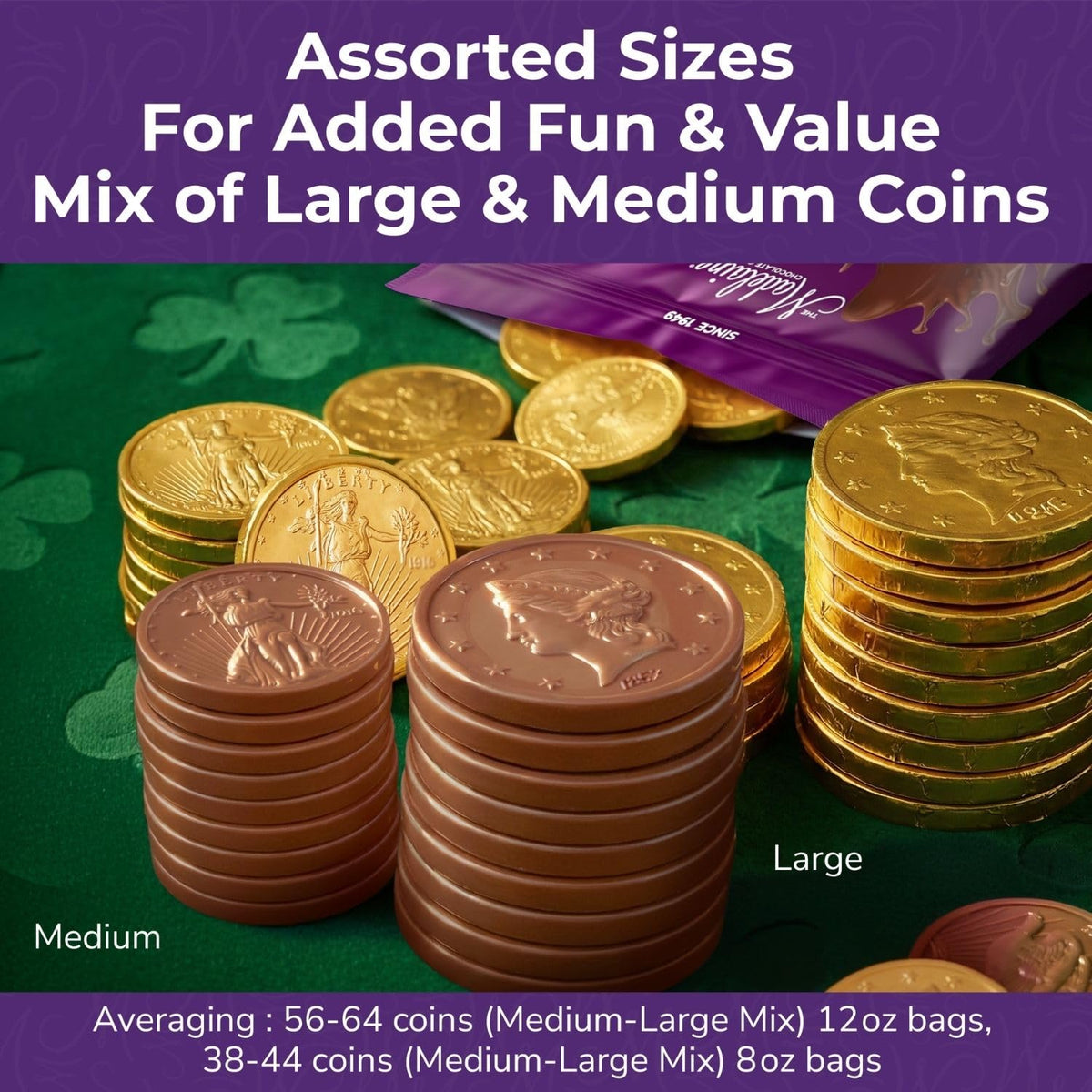 The Madelaine Chocolate Co bulk coin bag for celebrations and gifts.