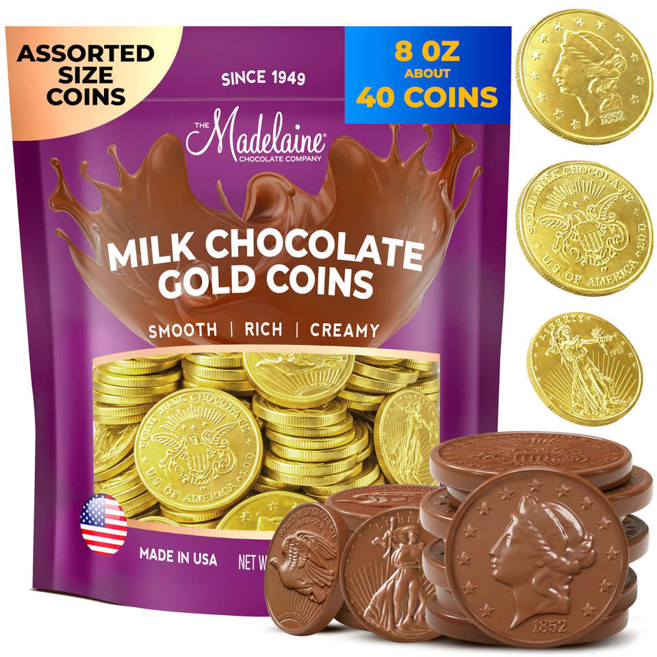 The Madelaine Chocolate Co gold foil coin wrapped for Easter treats.
