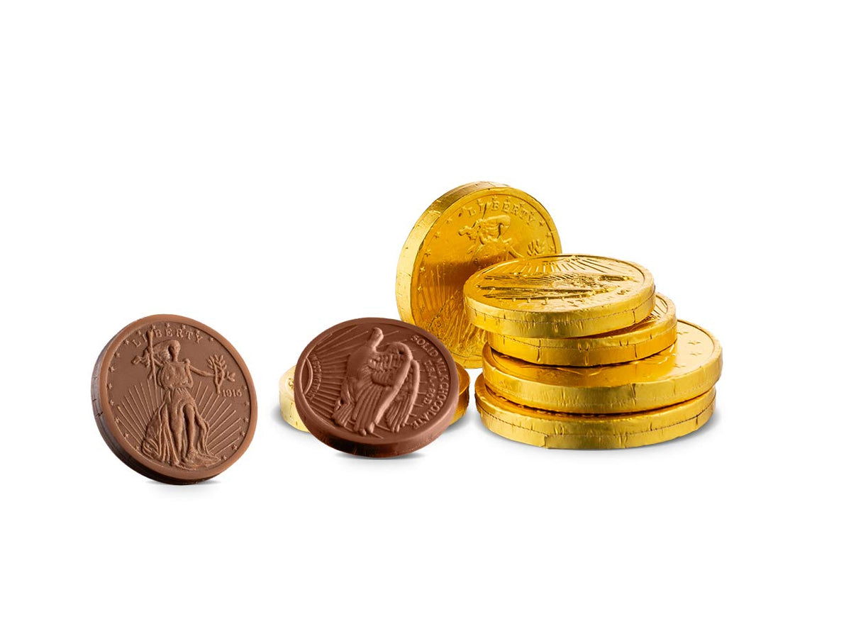 The Madelaine Chocolate Co gold foil embossed coin adds festive detail.