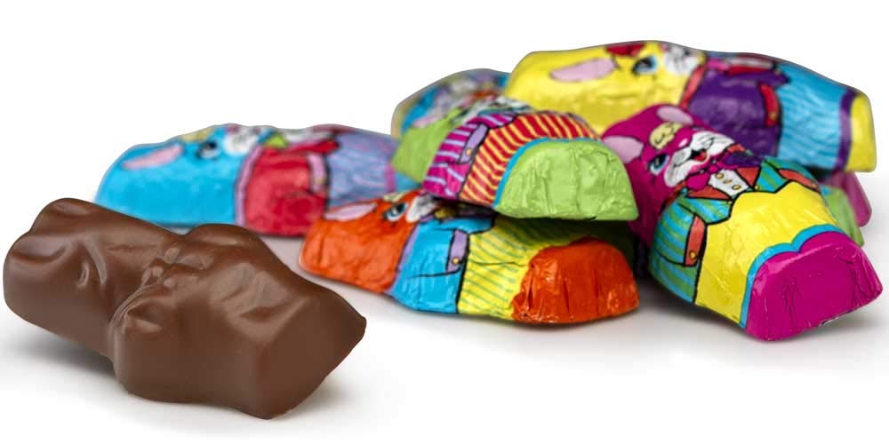THE MADELAINE CHOCOLATE COMPANY mini bunnies—individually wrapped in vibrant foil for easy gifting.