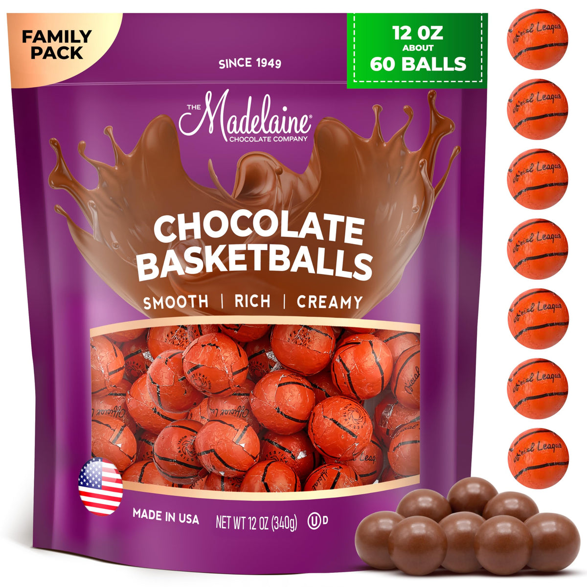 The Madelaine Basketball candy close-up for premium party favors