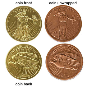 The Madeleine Chocolate Company Madelaine gold coins classic design for Easter baskets and displays.