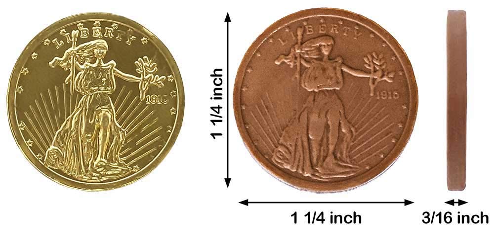 The Madeleine Chocolate Company Madelaine gold coins shown in an Easter basket display.