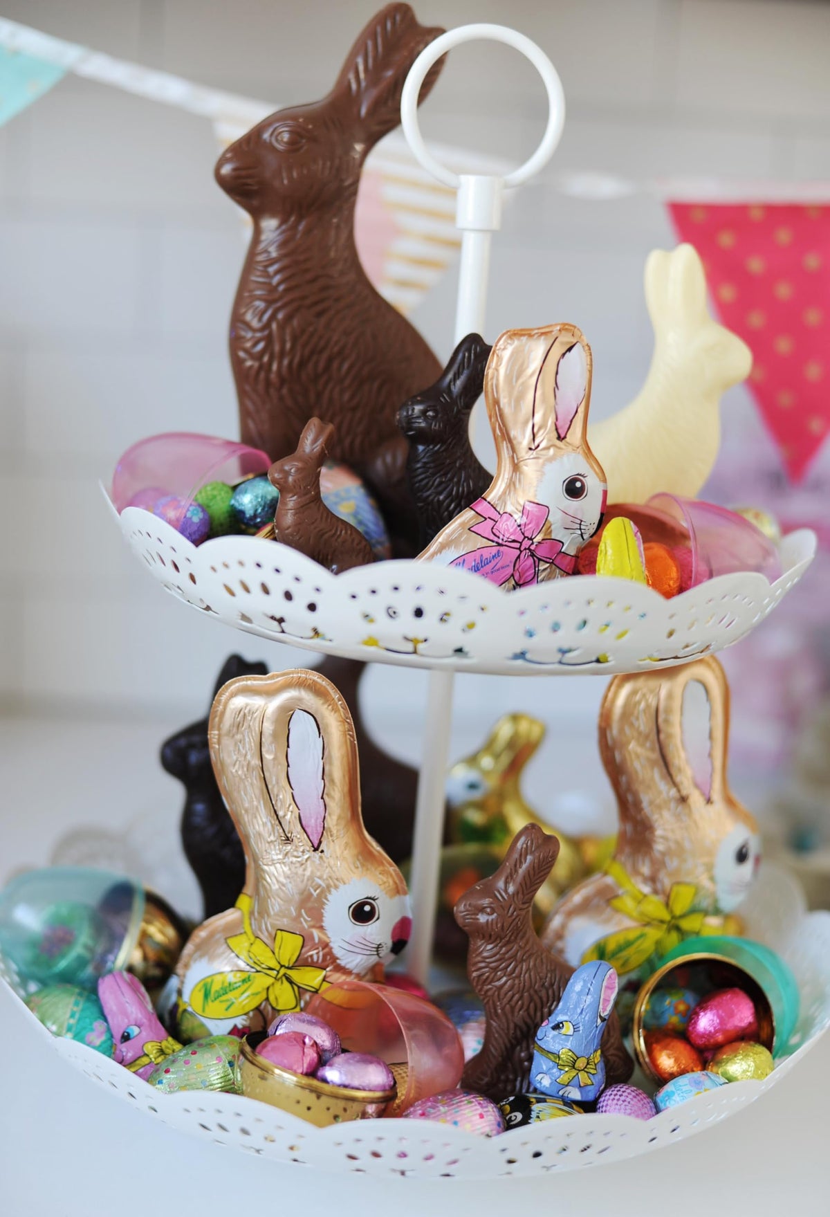 The Madeleine 6 oz milk chocolate bunny offers a smooth melt.