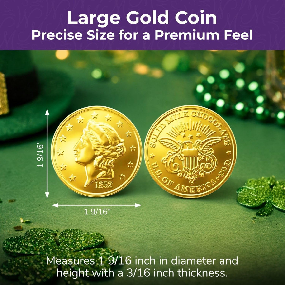 The Madeleine large milk chocolate coins suitable for dessert tables.