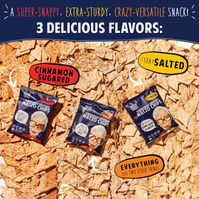 The Matzo Project Cinnamon Sugar chips 1oz bag, a sweet snack with coffee or tea.
