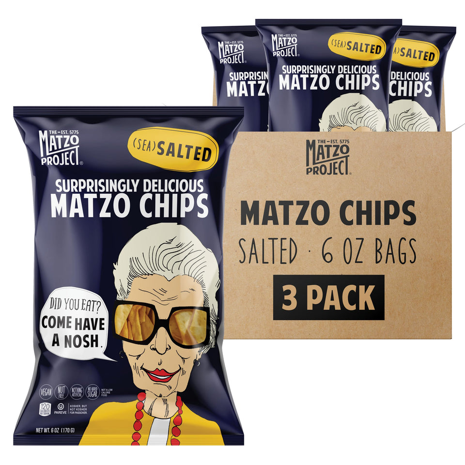 The Matzo Project Crispy Matzo Chips Sea Salt 6oz Pack, ideal for quick snacking.