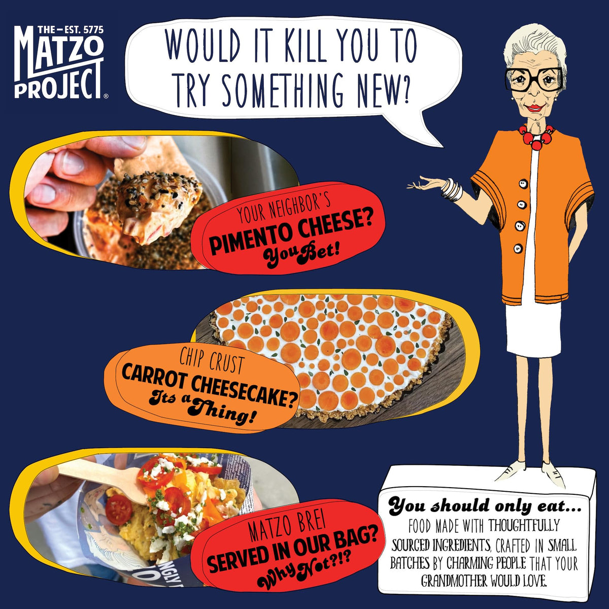 The Matzo Project dip-ready chips pairing with hummus or cream cheese.