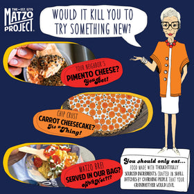 The Matzo Project dip-ready chips pairing with hummus or cream cheese.