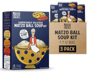 The Matzo Project matzo ball soup kit box front shows an easy meal solution