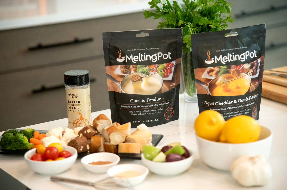 The Melting Pot garlic and wine seasoning ideal for fondue dipping.