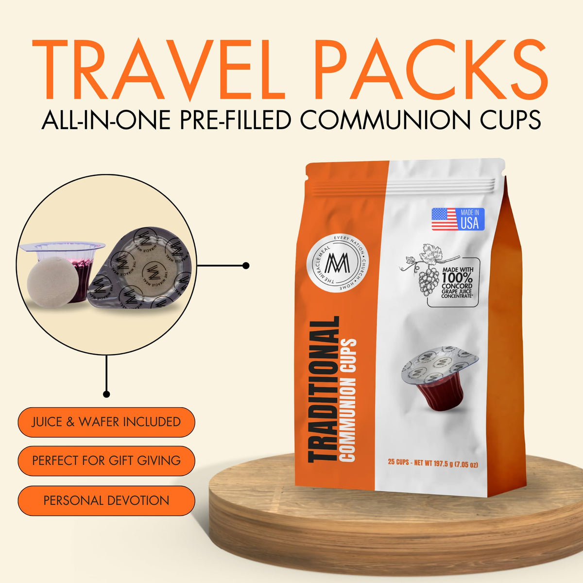 The Miracle Meal pre-filled juice cup offers ready-to-serve comfort for home or outreach.