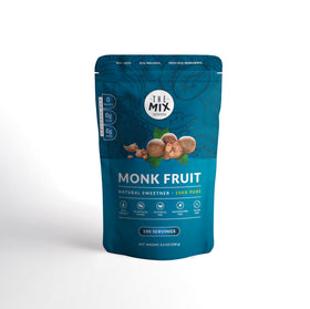 The Mix Superfoods Monk Fruit Pure bottle pour shows zero calorie sweetness for beverages