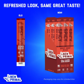 The New Primal spicy beef sticks during a hiking break for sustained energy.