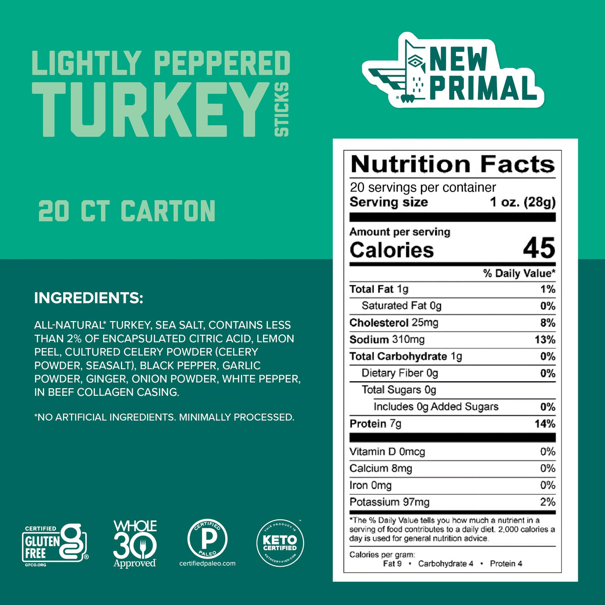Close-up of The New Primal sticks showing garlic, onion, and paprika seasoning.