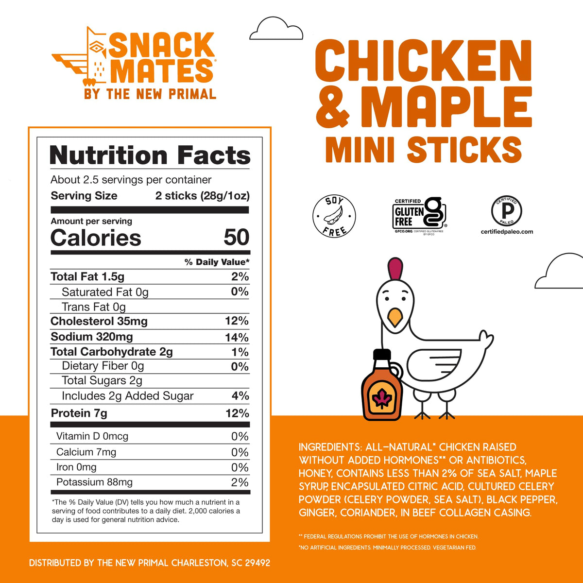 The New Primal Snack Mates on-the-go image emphasizes portable, low-sugar protein for busy kids.