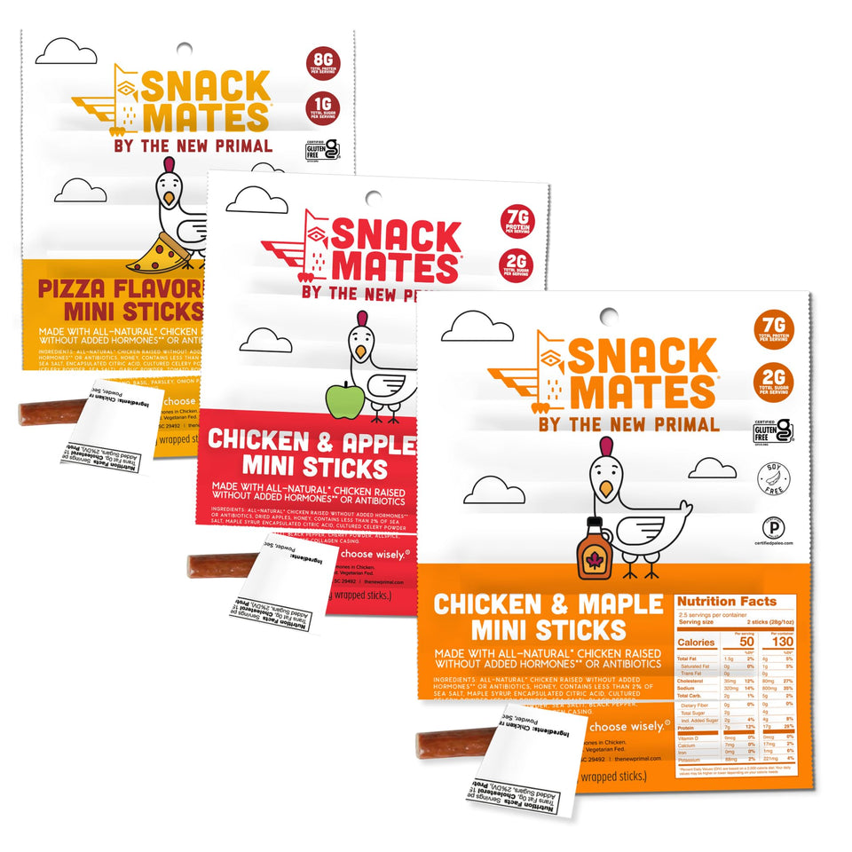 The New Primal Snack Mates chicken maple sticks, ideal for school lunches