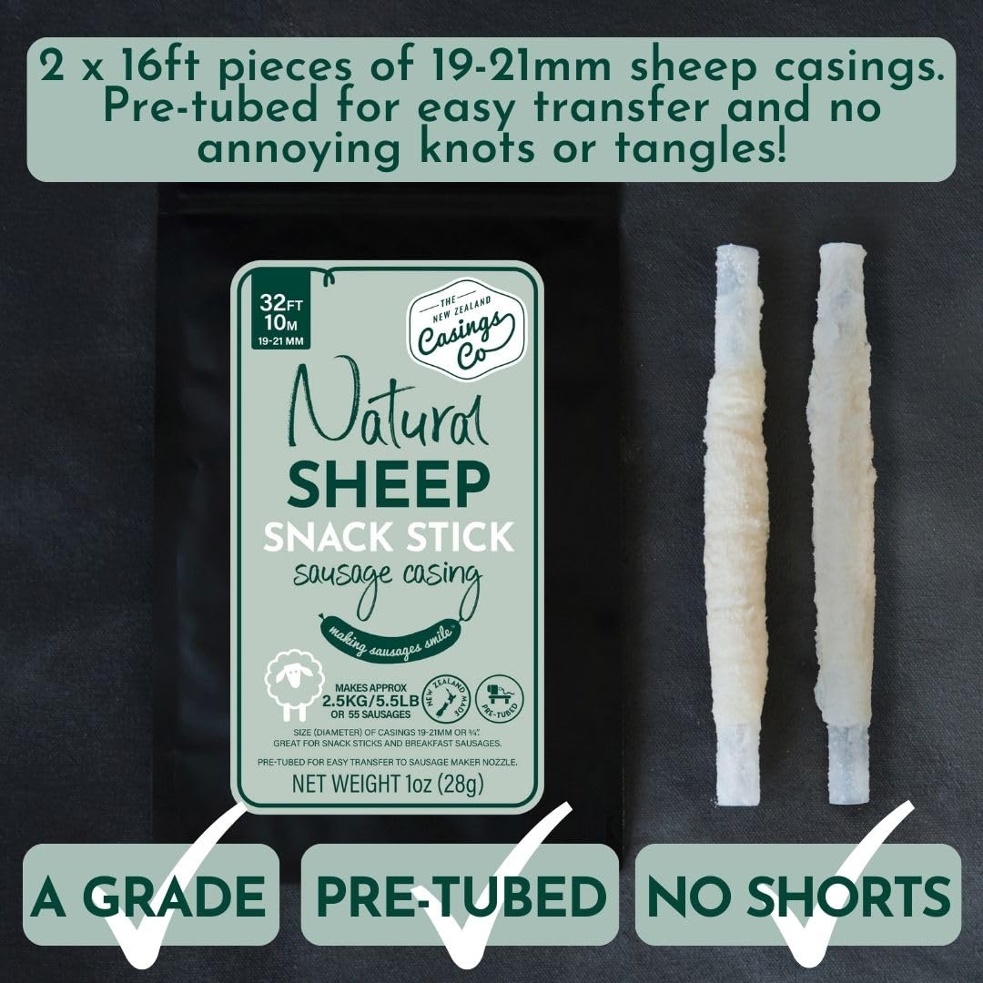 The New Zealand Casings Co natural lamb casing close-up shows breathable walls for flavorful results.