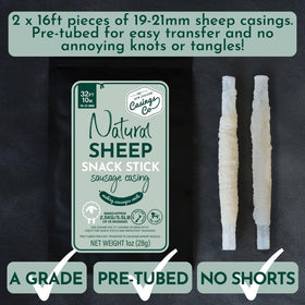 The New Zealand Casings Co natural lamb casing close-up shows breathable walls for flavorful results.