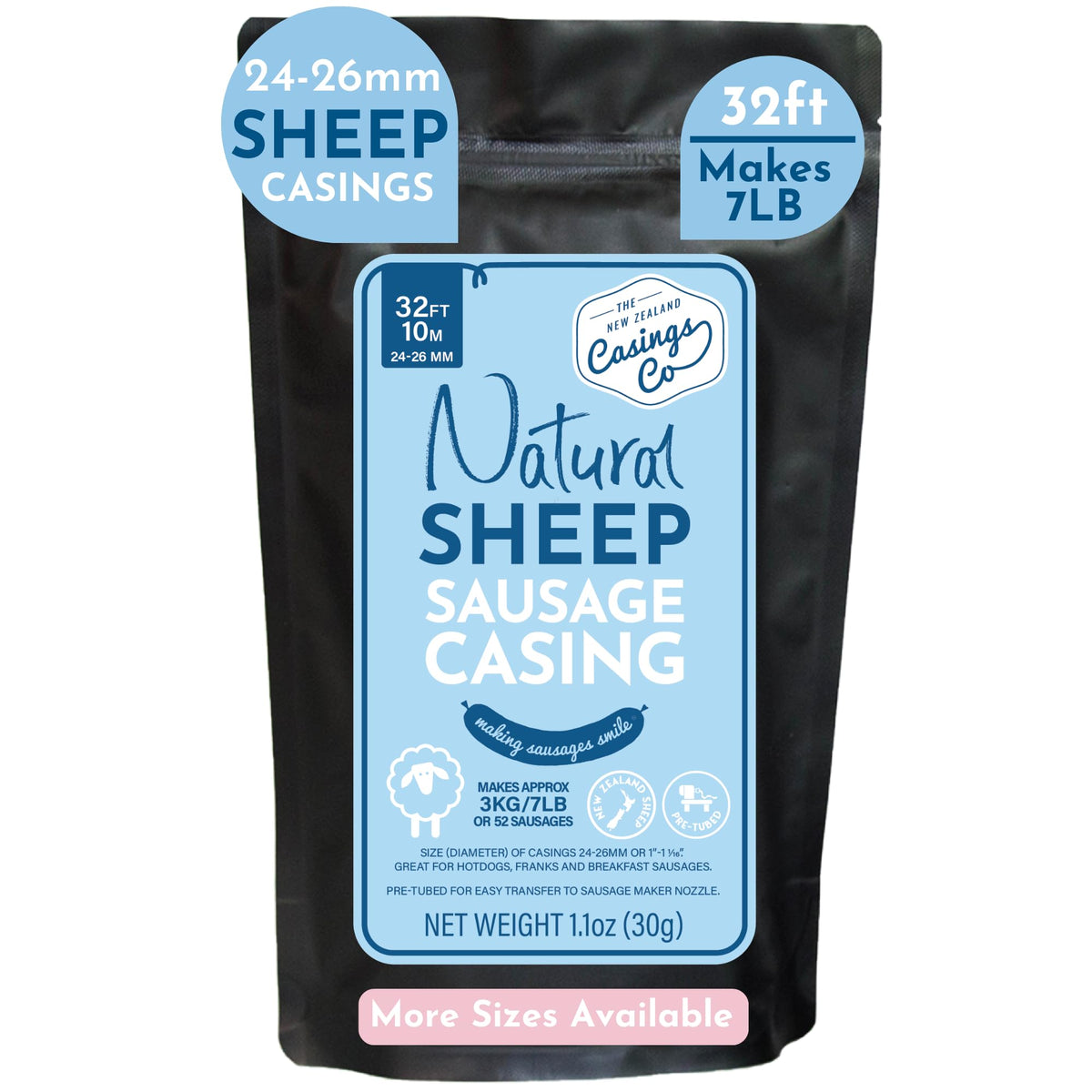 THE NEW ZEALAND CASINGS CO natural sheep casing 24-26mm for even sausage links