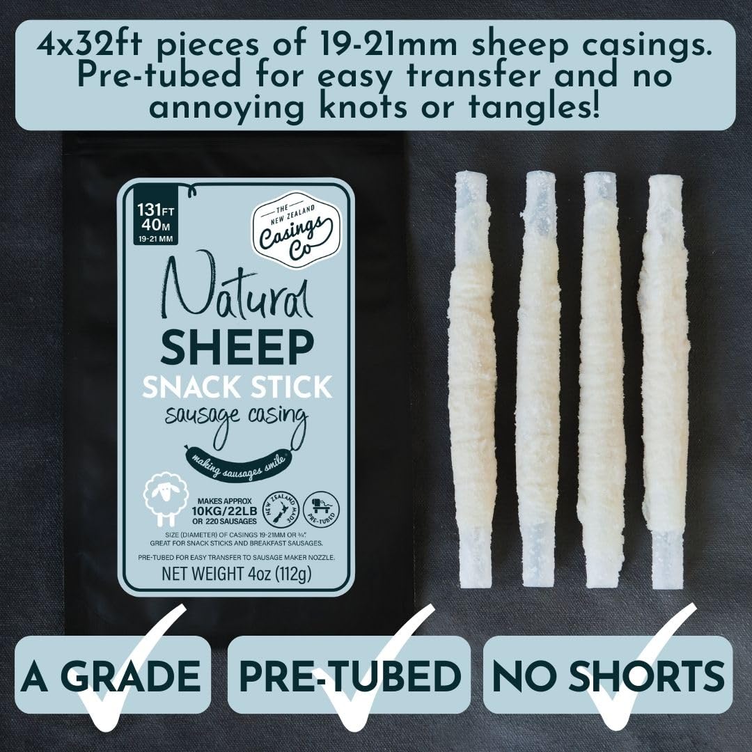 The New Zealand Casings lamb natural casing close-up highlighting texture for flavorful snack sticks.