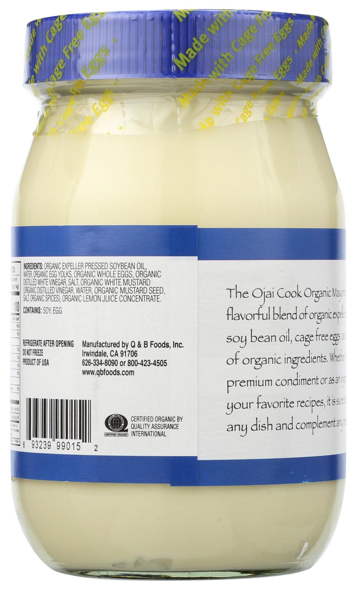 The Ojai Cook Regular Mayonnaise bottle back showing label details