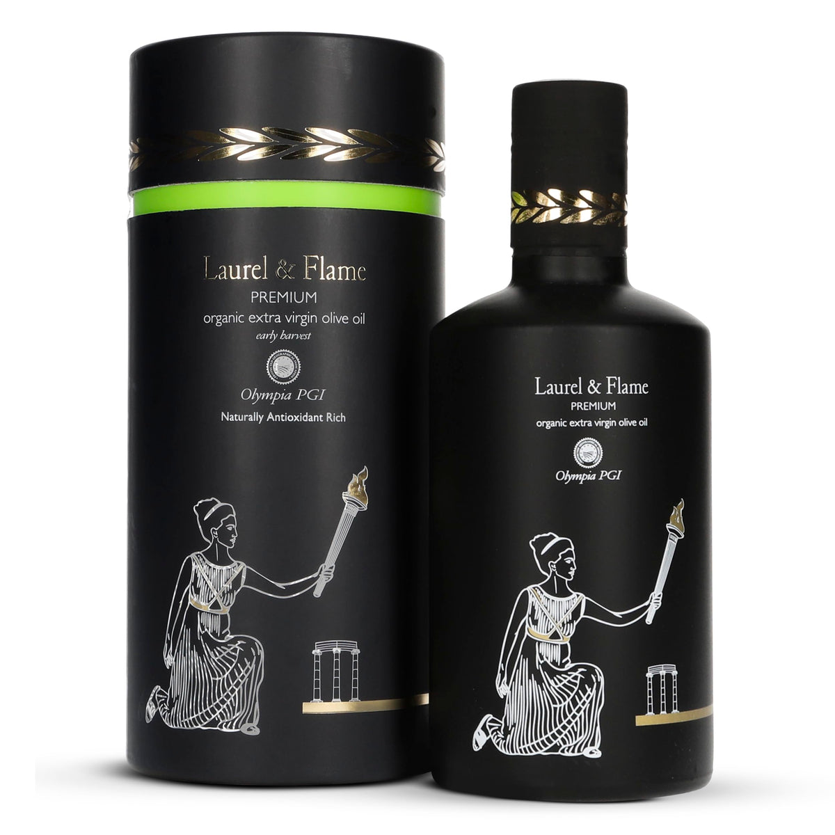 The Olive Temple Olympia Premium olive oil bottle front showing premium packaging
