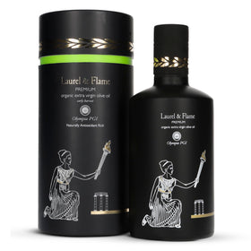 The Olive Temple Olympia Premium olive oil bottle front showing premium packaging