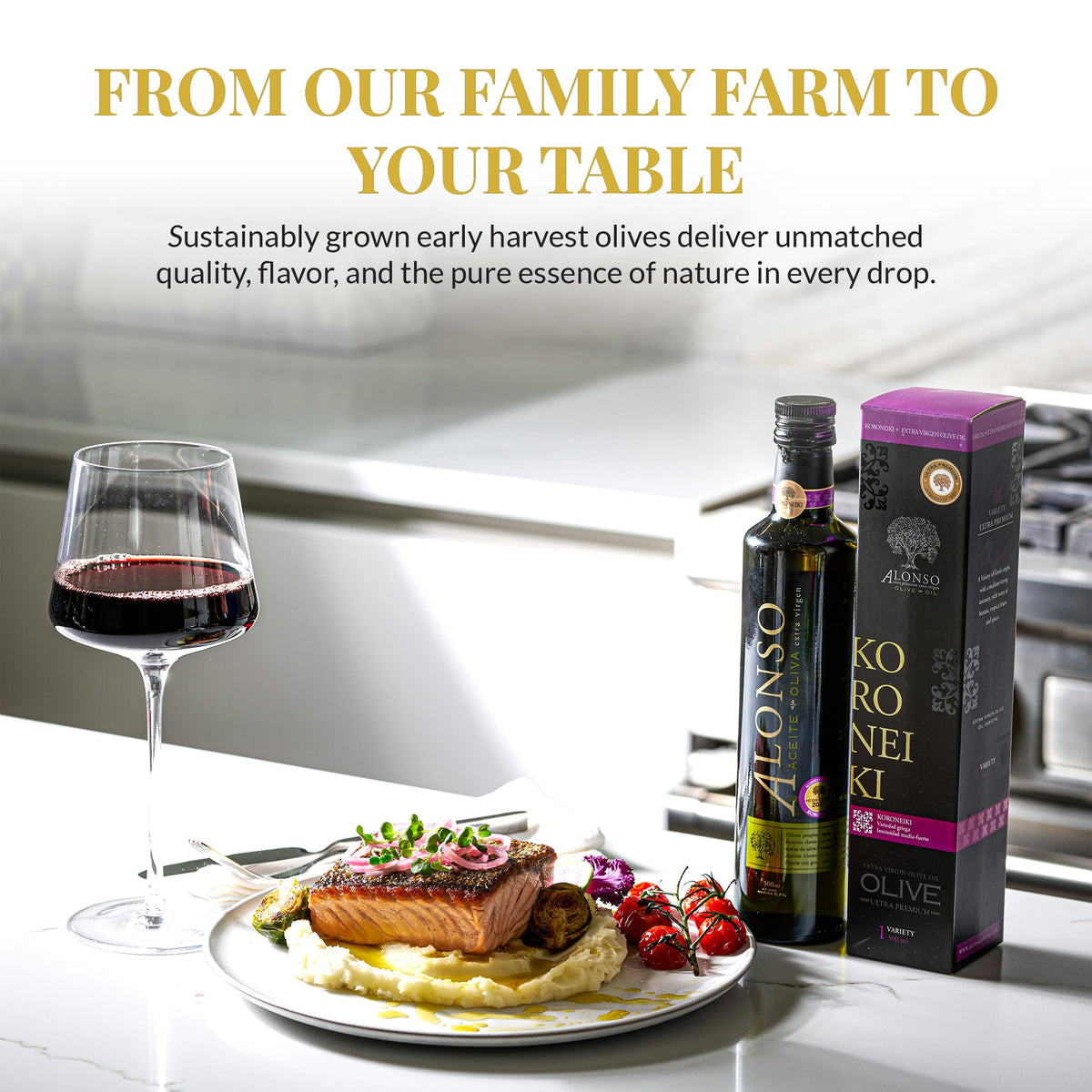 The Olive Trading Co. Alonso Coratina EVOO olive-jar-setup evokes pantry elegance and accessibility.