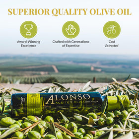 The Olive Trading Co. Alonso Coratina EVOO olive tree harvest captures sun-kissed olives at peak ripeness.