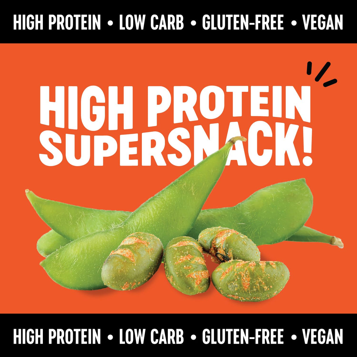 The Only Bean Buffalo Edamame Snacks close-up texture showcases a protein-rich bite from roasted beans.