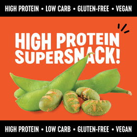 The Only Bean Buffalo Edamame Snacks close-up texture showcases a protein-rich bite from roasted beans.