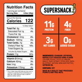 The Only Bean Buffalo Edamame Snacks served on salad adding savory crunch to meals.