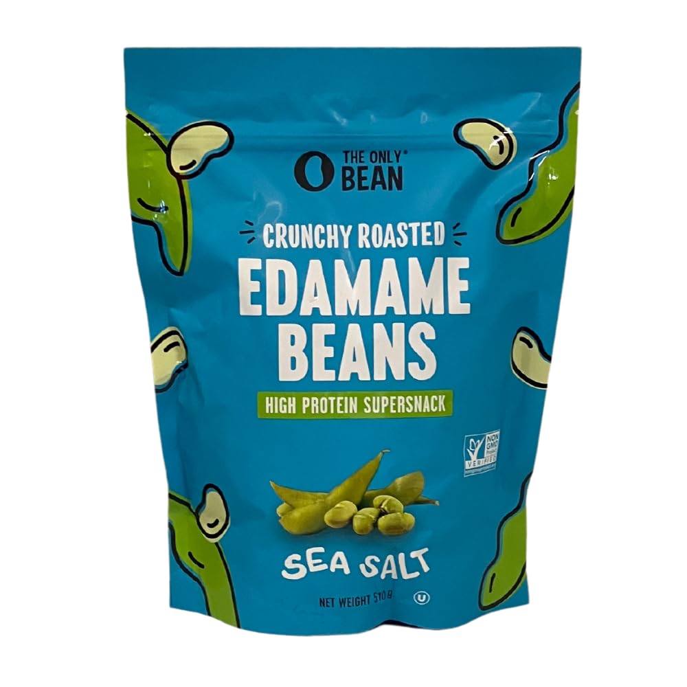The Only Bean Crunchy Edamame Sea Salt; dry-roasted crunch for on-the-go snacking.