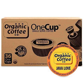 The Organic Coffee Co. compostable packaging with seal signals eco-friendly choice.