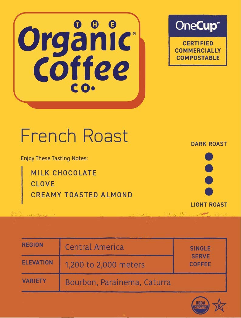 The Organic Coffee Co. Dark Roast pods offer a deep, smoky aroma.
