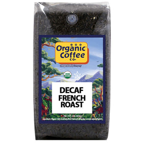 The Organic Coffee Co. DECAF French Roast packaging front highlighting organic decaf