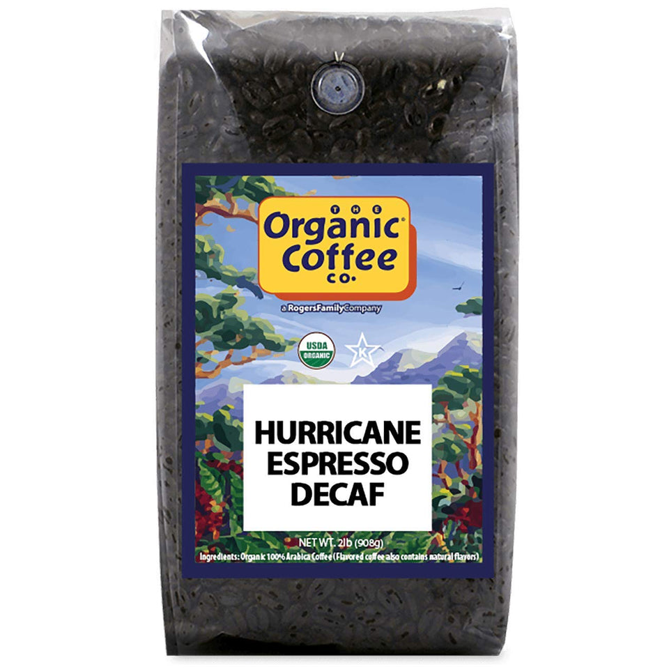 The Organic Coffee Co. Hurricane Decaf Whole-Bean Bag, rich aroma for smooth decaf mornings.