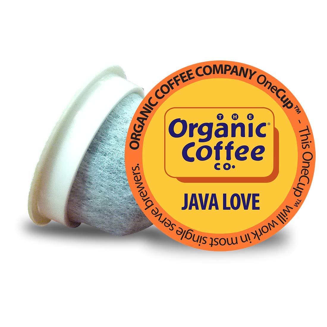 The Organic Coffee Co. Java Love pods in compostable packaging for eco-friendly brewing.