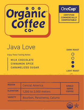 The Organic Coffee Co. Java Love pod being brewed in a Keurig 2.0.