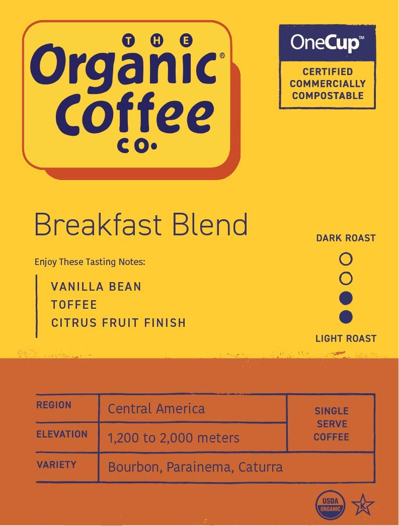 The Organic Coffee Co. OneCup pods fit Keurig 2.0 for quick, consistent brews.