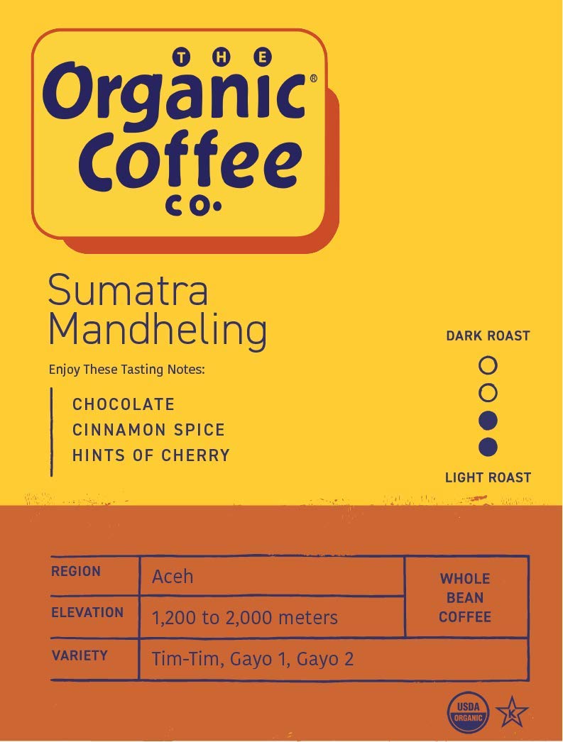 The Organic Coffee Co. Sumatra Mandheling aroma close-up highlighting glossy roasted beans