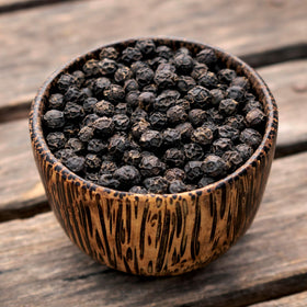 The Organic Pantry black peppercorns in a 1lb bag ready for grinder refills.