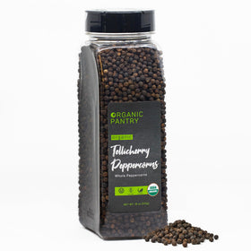 THE ORGANIC PANTRY Organic Peppercorns 18oz Tub, ready for grinder refills.