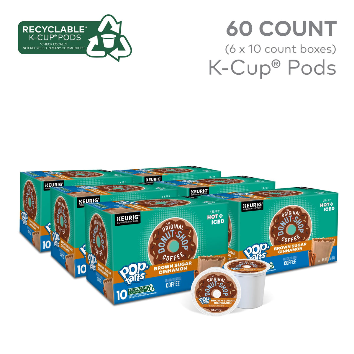 Packaging box features Brown Sugar Cinnamon Pop-Tart flavor and convenient single-serve pods.