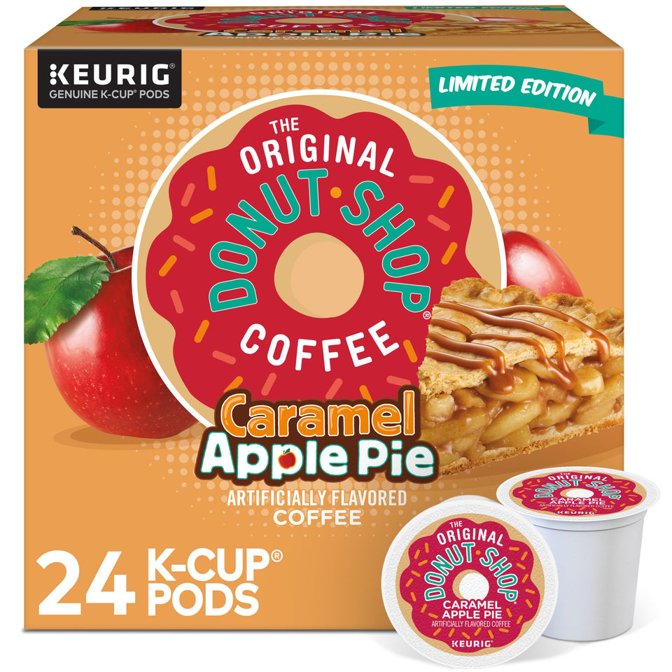 The Original Donut Shop caramel apple pie coffee box front view, inviting flavor hints for cozy mornings