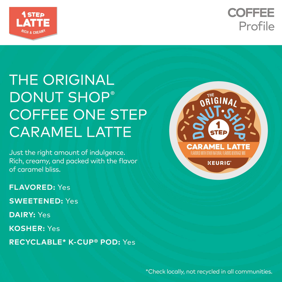 The Original Donut Shop Caramel Latte k-cup brew setup highlights bold vanilla notes.
