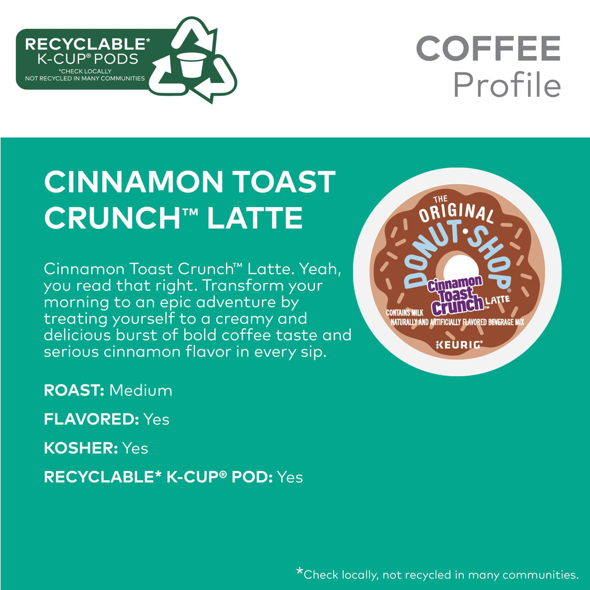 Brewing The Original Donut Shop Cinnamon Toast Crunch One Step Latte cup in a Keurig.
