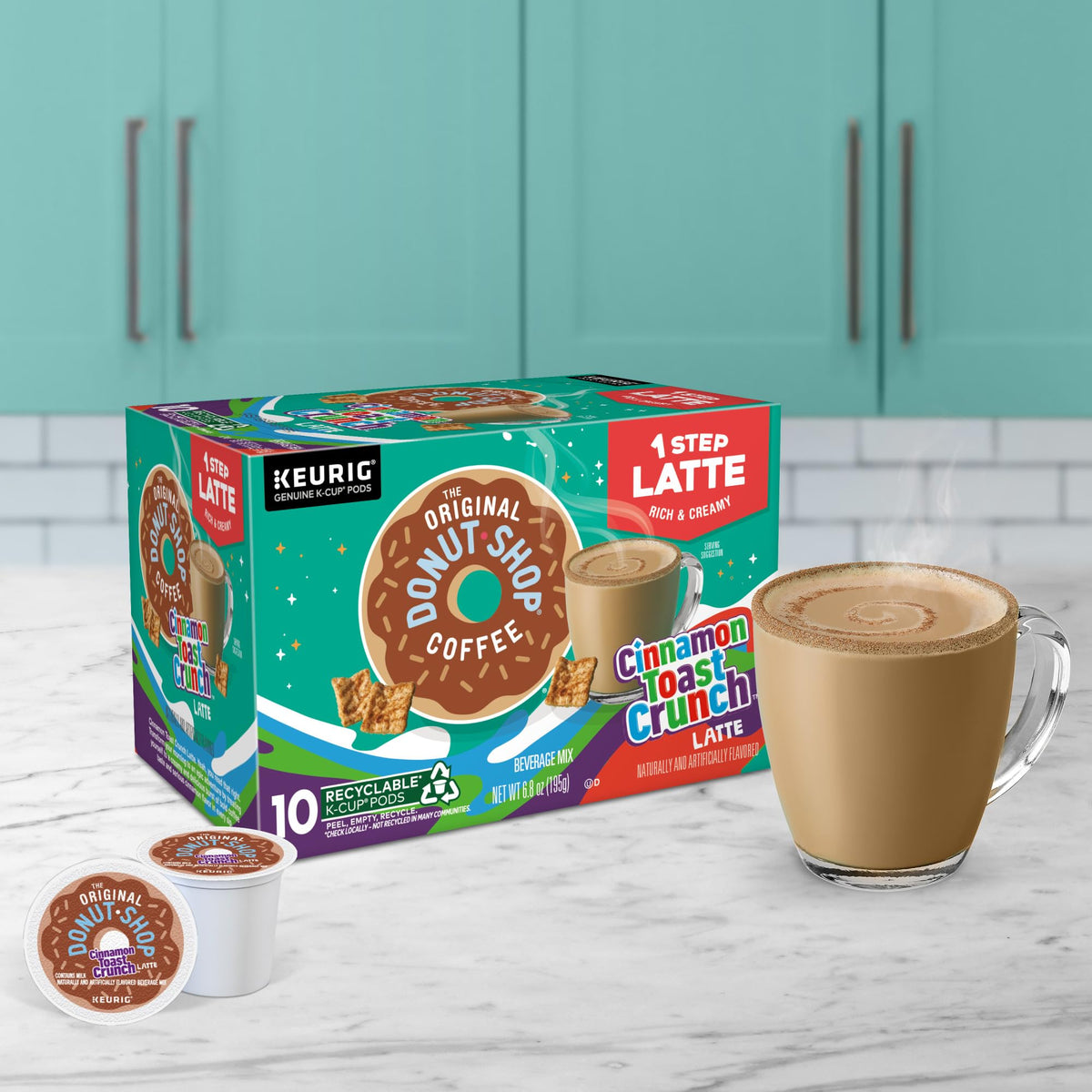 The Original Donut Shop Cinnamon Toast Crunch latte standard morning routine.