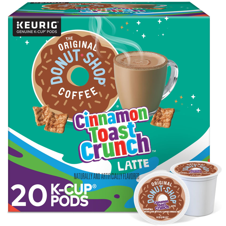 The Original Donut Shop Cinnamon Toast Crunch One Step Latte pods pack ready for quick mornings.